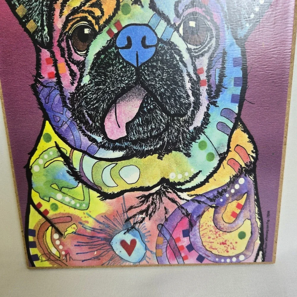 Dean Russo Pug Luv Dog Art Hanging Wall Decor Wooden Sign 10.5